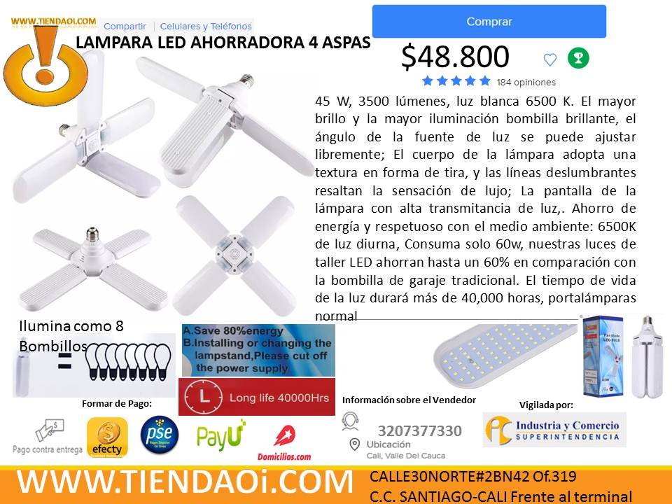 LAMPARA LED AHORRADORA 4 ASPAS - Imagen 7