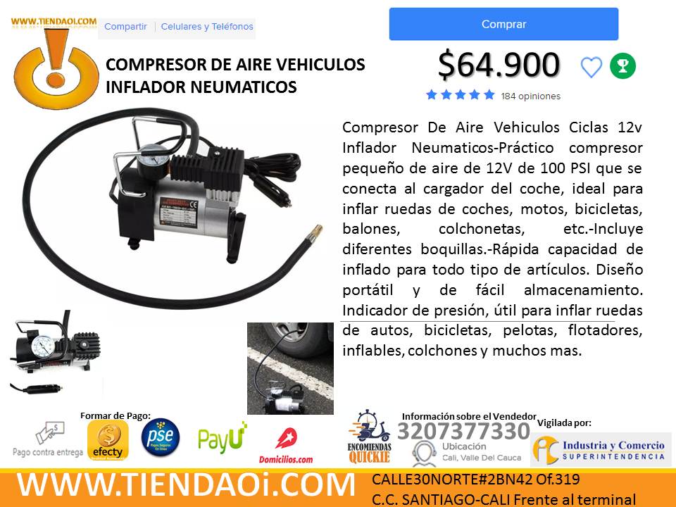 Compresor Inflador Neumaticos De Aire Vehiculos Ciclas 12v 
