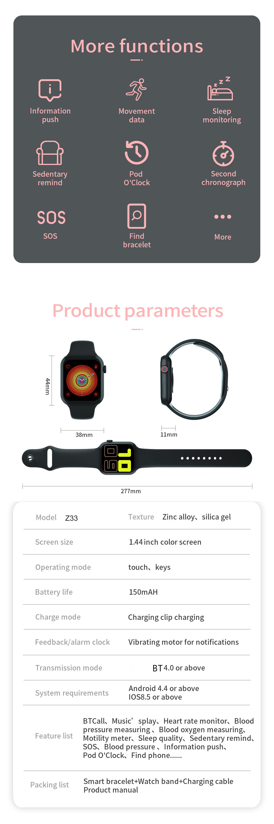 RELOJ SMARTWATCH7 Z33 BT 1,44 pulg-salud pista FitPro - Imagen 7