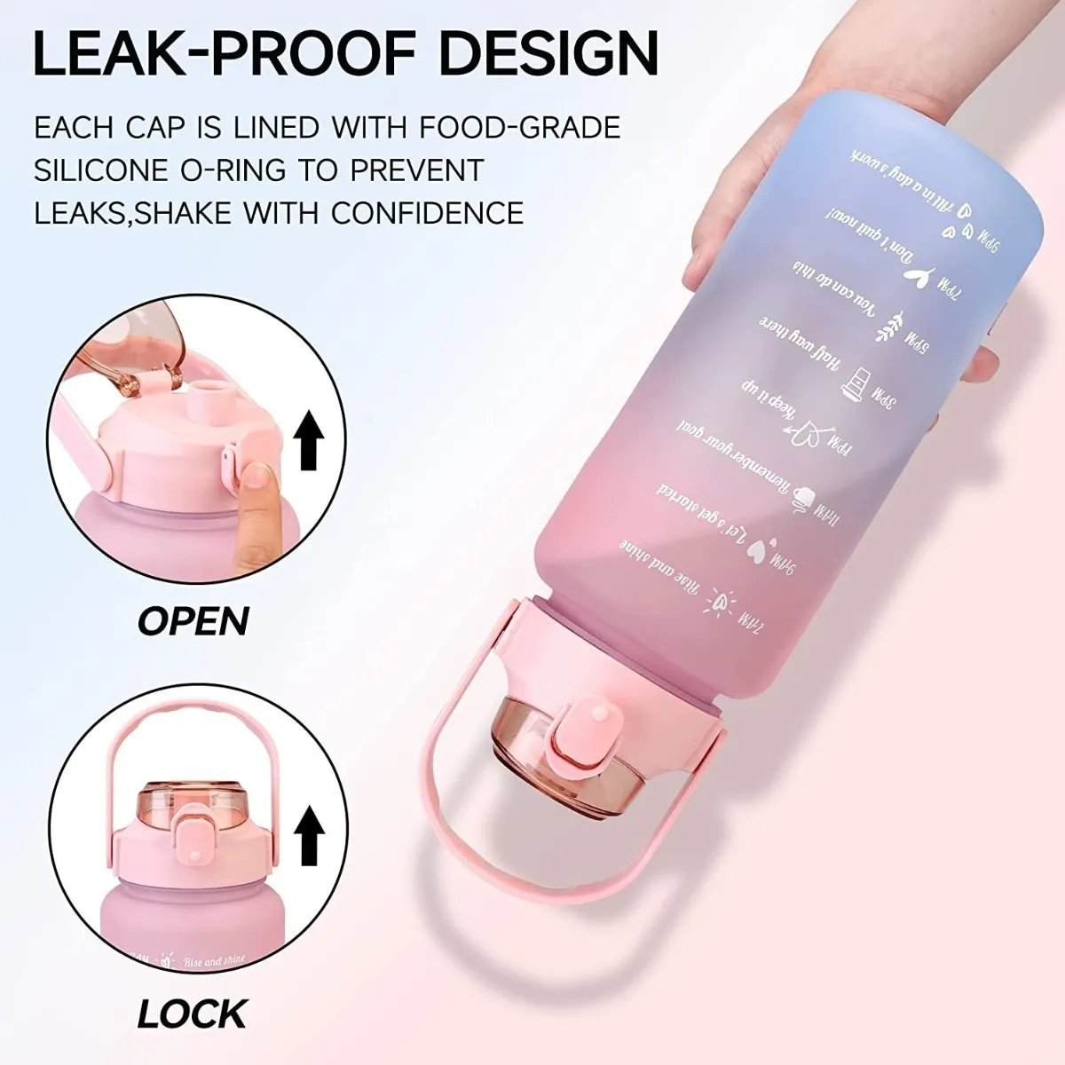 TERMO MOTIVACIONAL BOTELLA COMBO 1y2litros con manija y pitillo - Imagen 2