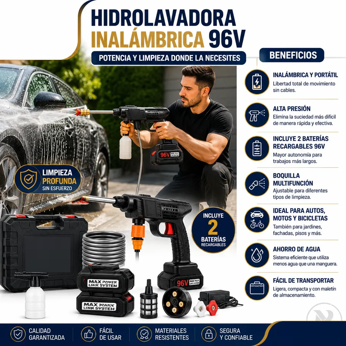 HIDROLAVADORA INHALAMBRICA PORTATIL 2Pilas boquilla 6chorros - Imagen 16