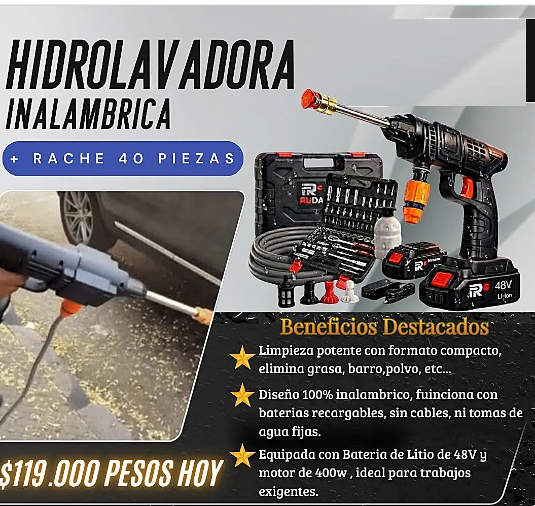 HIDROLAVADORA INHALAMBRICA PORTATIL 2Pilas boquilla 6chorros - Imagen 12
