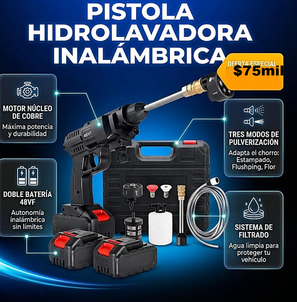 HIDROLAVADORA INHALAMBRICA PORTATIL 2Pilas boquilla 6chorros - Imagen 13