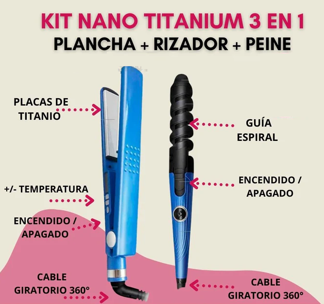 PLANCHA RIZADORA Y PEINETA PRO NANO tipobabyliss TITANIUM 450f - Imagen 8