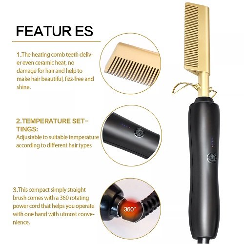 PLANCHA PEINETA Alisado Pelo Calor Gold ceramic prosfessional press comb - Imagen 5