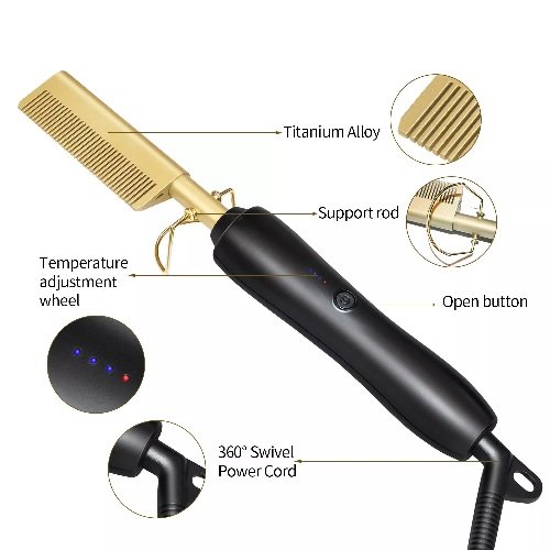 PLANCHA PEINETA Alisado Pelo Calor Gold ceramic prosfessional press comb - Imagen 4