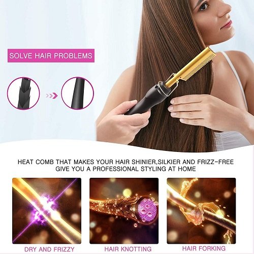 PLANCHA PEINETA Alisado Pelo Calor Gold ceramic prosfessional press comb - Imagen 3