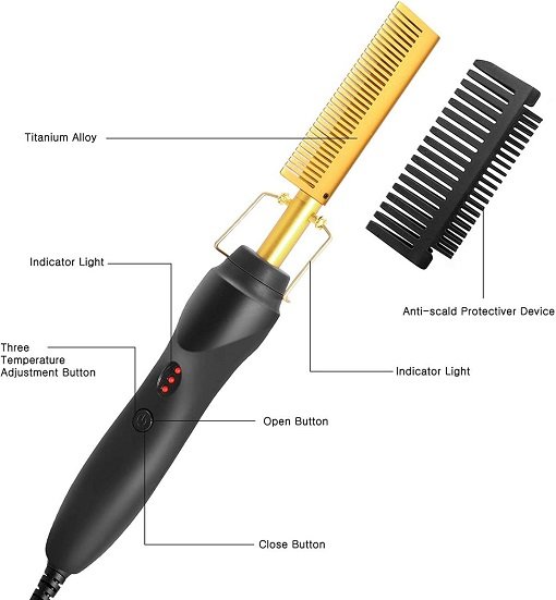 PLANCHA PEINETA Alisado Pelo Calor Gold ceramic prosfessional press comb - Imagen 2