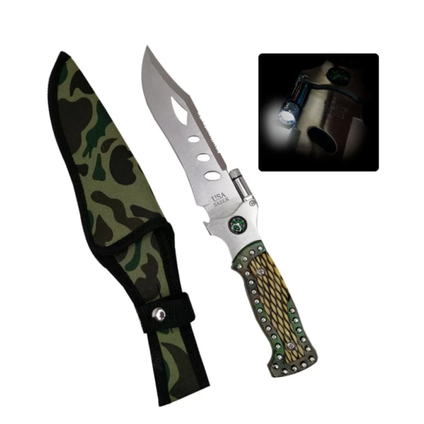 ESTUCHE PLATEADO Cuchillo daga brujula 29cm