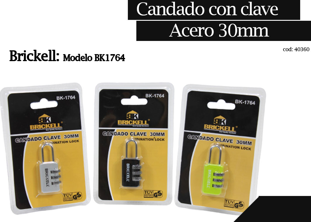 CANDADO CLAVE BLOQUEO con clave mini brickell 30mm