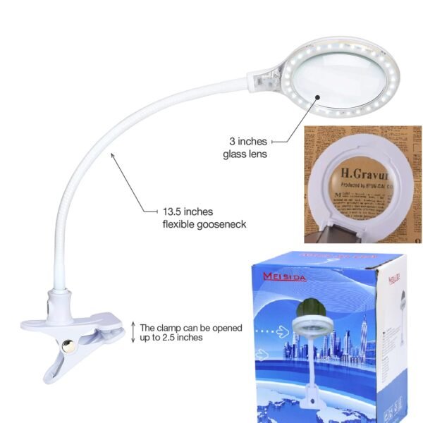 LAMPARA LUPA Multiusos Con Luz Blanca Brazo Flexible Gancho