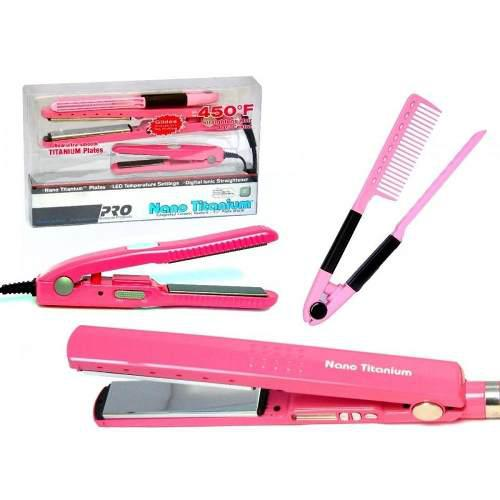 PLANCHA RIZADORA Y PEINETA PRO NANO tipobabyliss TITANIUM 450f rosa pink