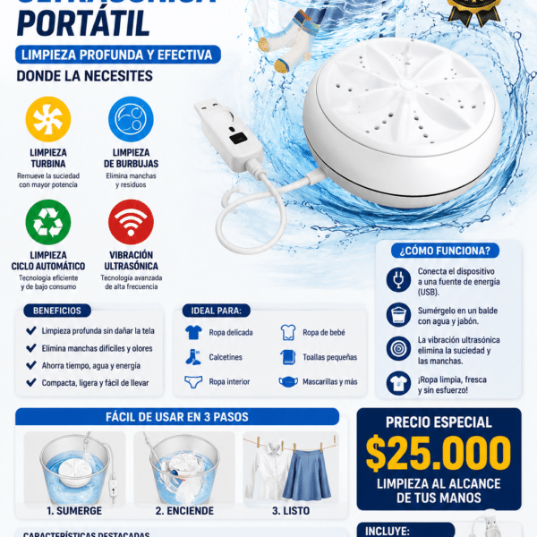 LAVADORA Mini portátil de lavado USB 12V con turbina wash
