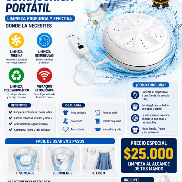 LAVADORA Mini portátil de lavado USB 12V con turbina wash