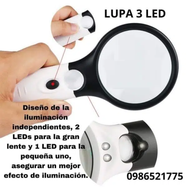 LUPA de mano 3 led hand held