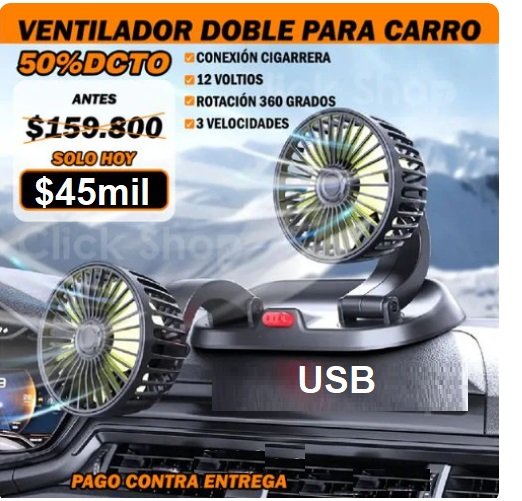VENTILADOR Doble 306° usb 12V f410
