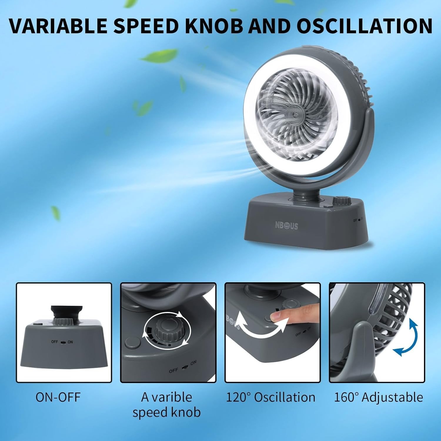 VENTILADOR LAMPARA Giratorio recargable pilas 20cm yt-m2028 wildwolf - Imagen 5