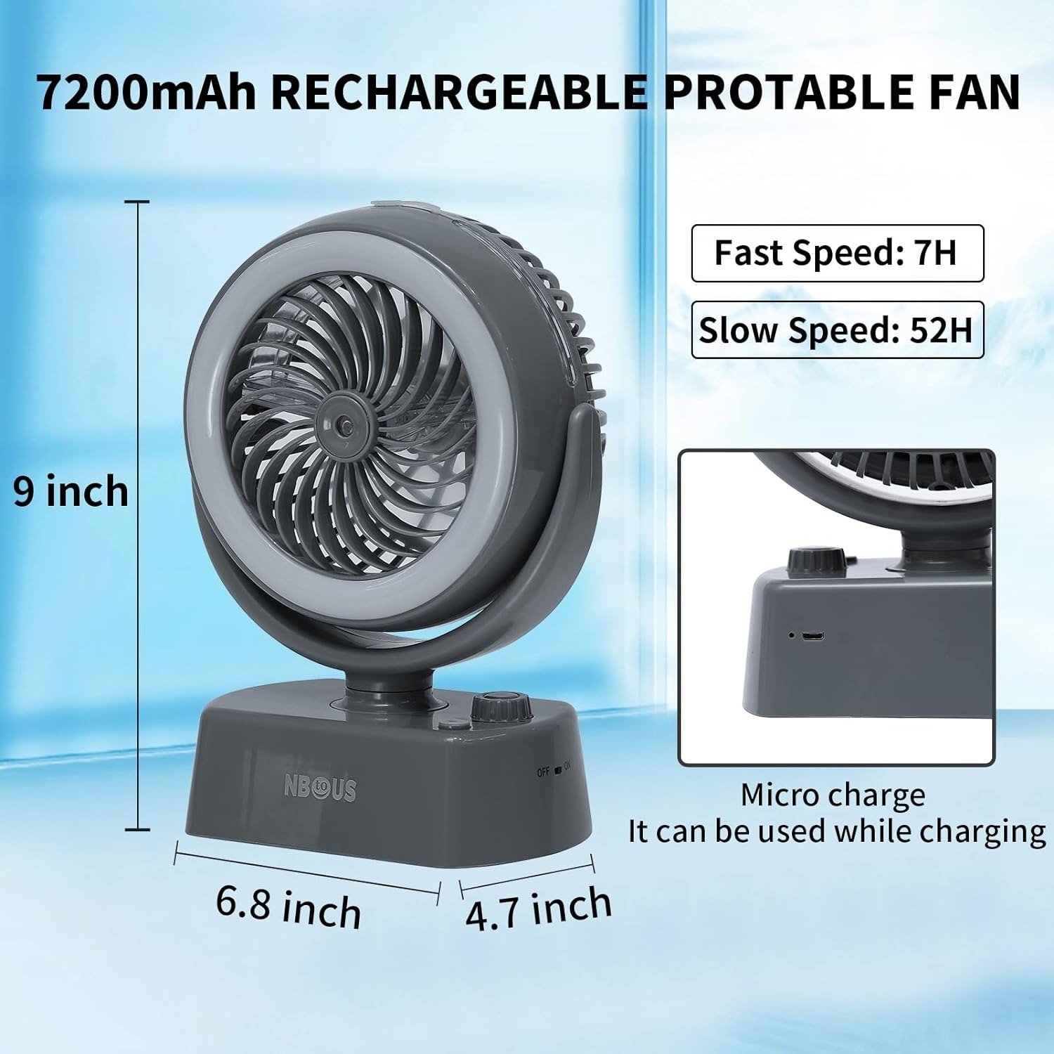 VENTILADOR LAMPARA Giratorio recargable pilas 20cm yt-m2028 wildwolf - Imagen 3