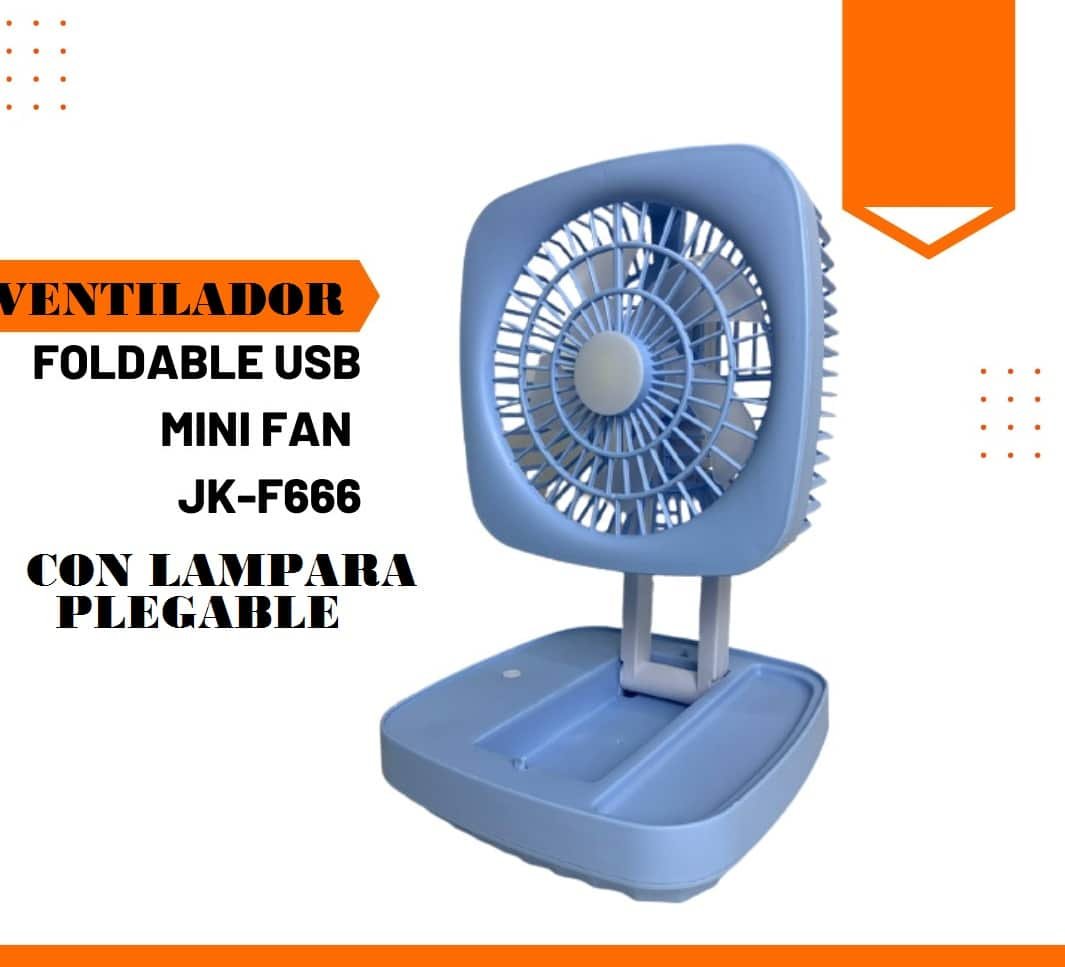 VENTILADOR LAMPARA colgable recargable pilas 20cm jk-f666