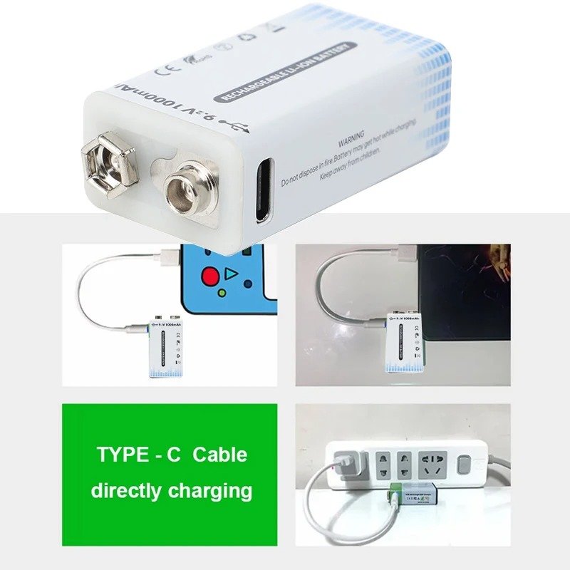 PILA RECARGABLES 9V usb cuadrada