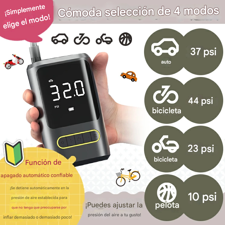 COMPRESOR CAR AIR PUMP ATJ-8466 mini inflador recargable de 130 psi, negra, 4000 mah - Imagen 3