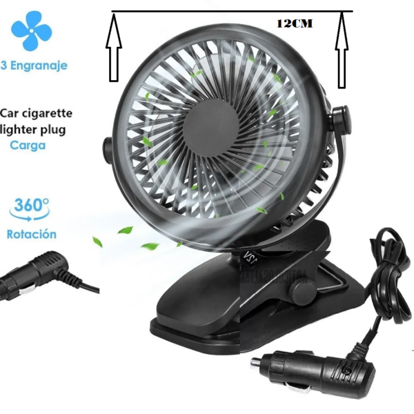 VENTILADOR Gancho  encendedor Carro 12v negro 12cm