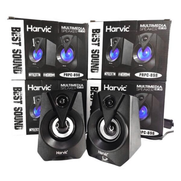PARLANTE PC DOBLE led harvic multimedia speaker 2.0 prpc-898 con luces rgb