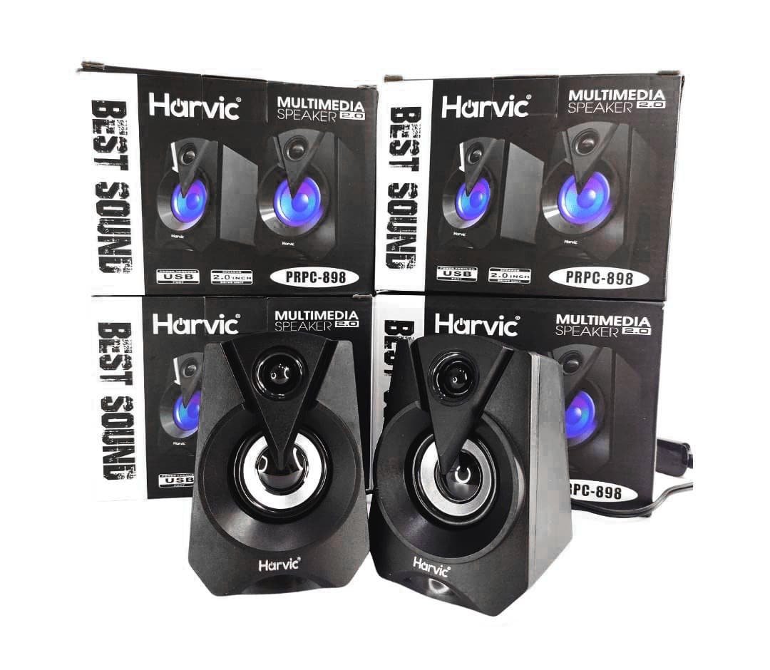 PARLANTE PC DOBLE led harvic multimedia speaker 2.0 prpc-898 con luces rgb