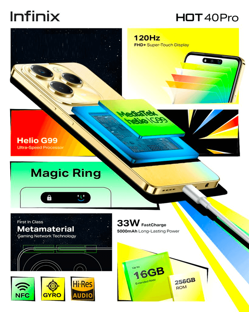 CELULAR Infinix Hot 40i Negro Dual Sim 128Gb 4+4Gb Ram 5000Mah 90Hz 50Mp - Imagen 5