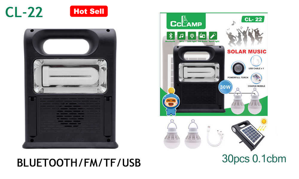 CARGADOR panel solar cl-22 30w led radio parlante bt mp3 powerbanck lampara - Imagen 2