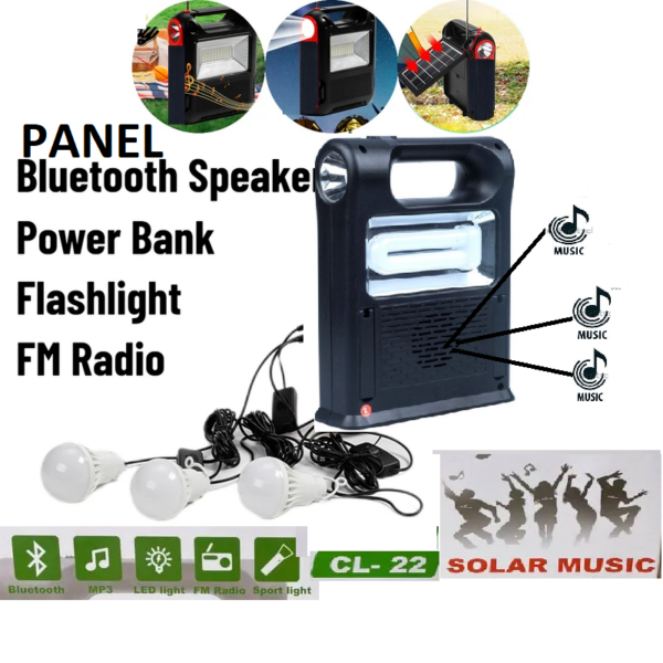 CARGADOR panel solar cl-22 30w led  radio parlante bt mp3 powerbanck lampara