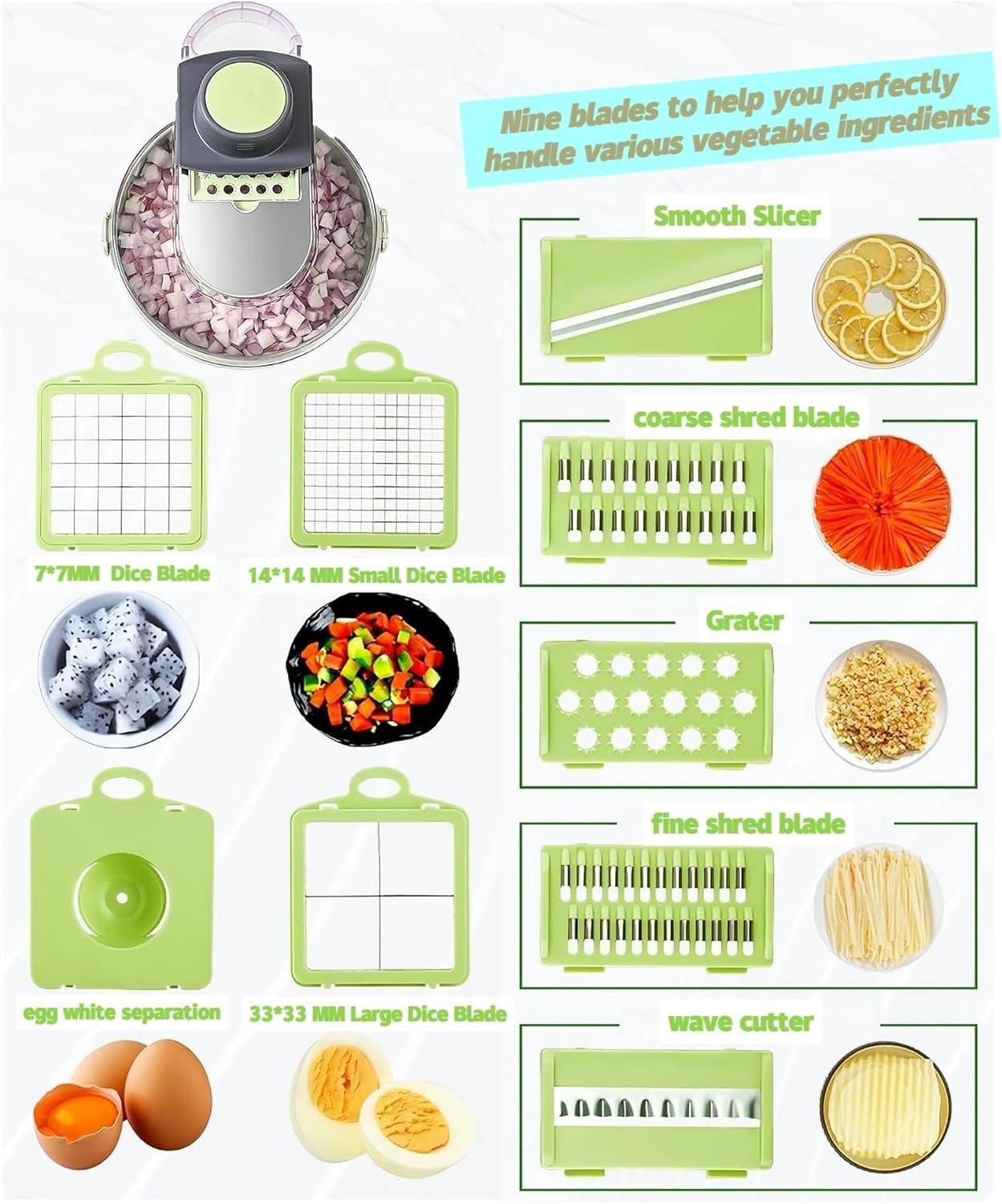 CORTADOR rebanador de vegetales y frutas picador cutter vegetable 9 function in 1 - Imagen 4