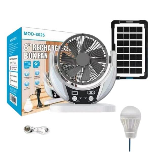 VENTILADOR LAMPARA 7 aspas 2 Velocidades 6" Led y Panel Solar. gd-8025