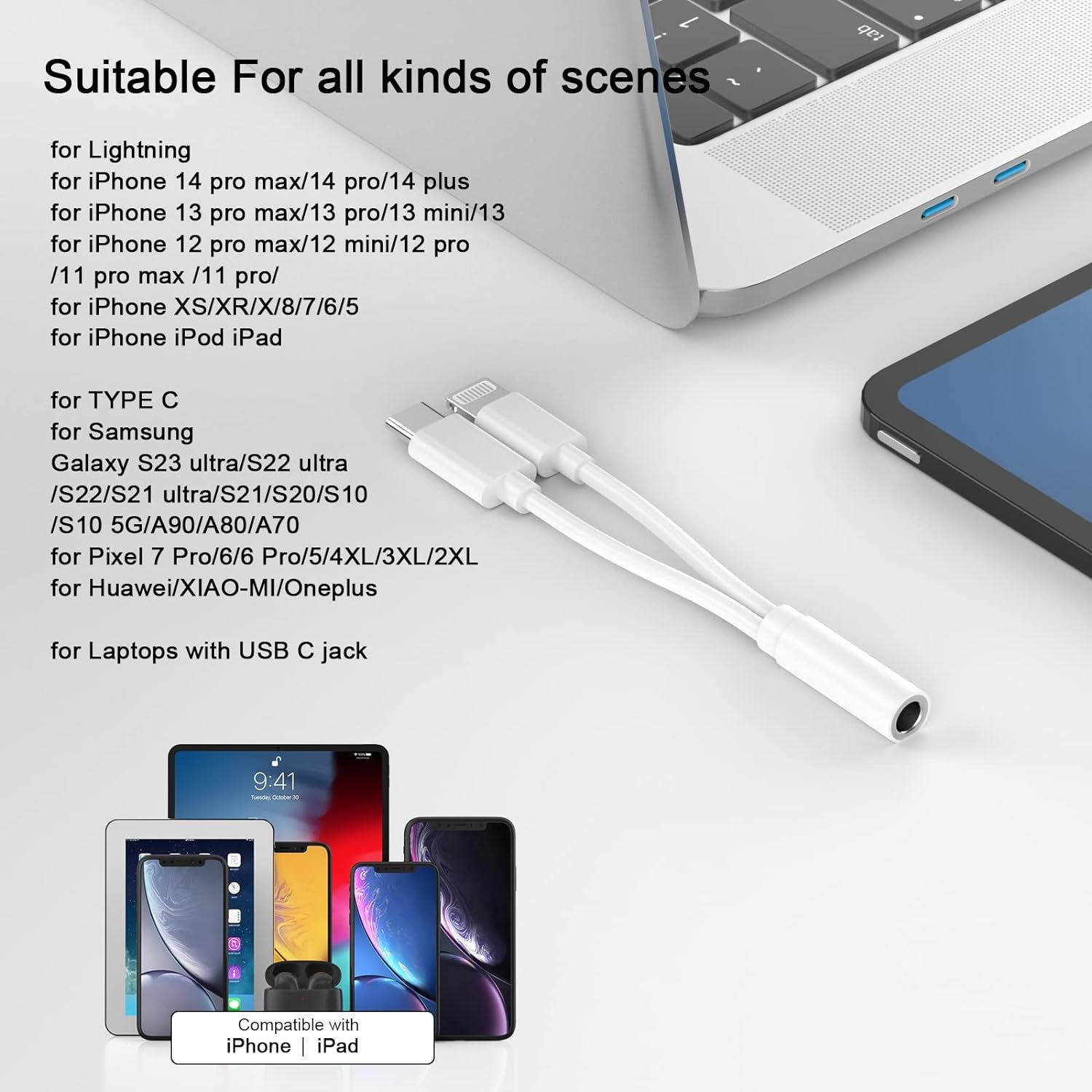 CABLE audio 8 pines a conector auxiliar 3,5 mm con conector macho iPhone y iPod - Imagen 4