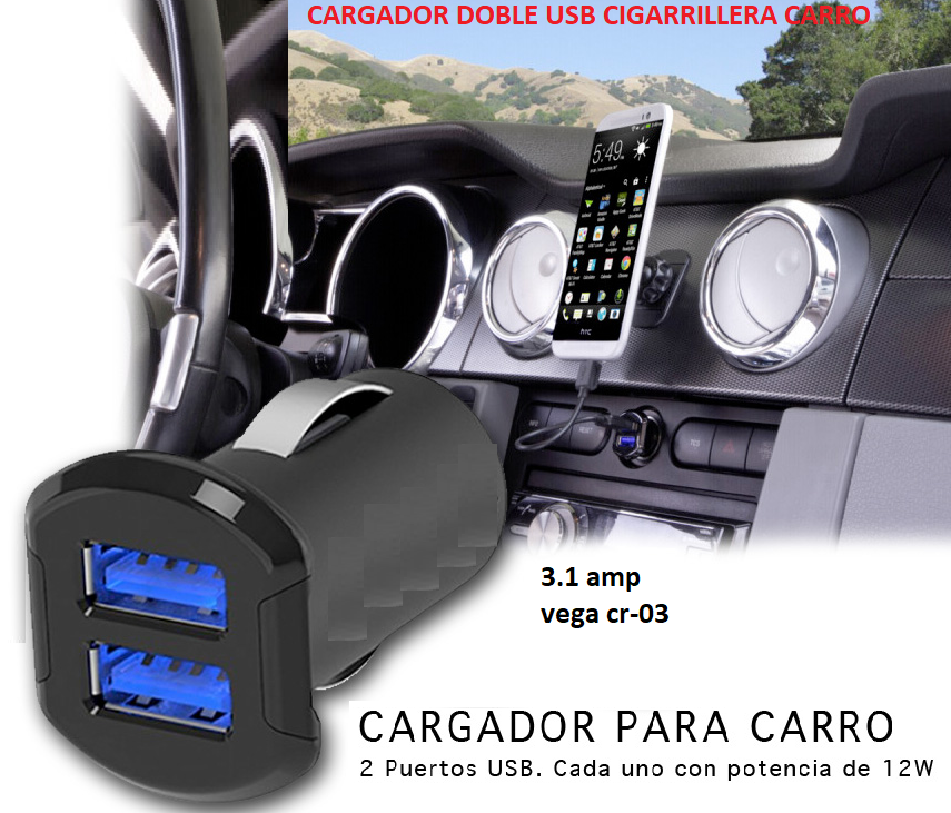 Cargador 2USB 3.1A para auto Vega cr-03