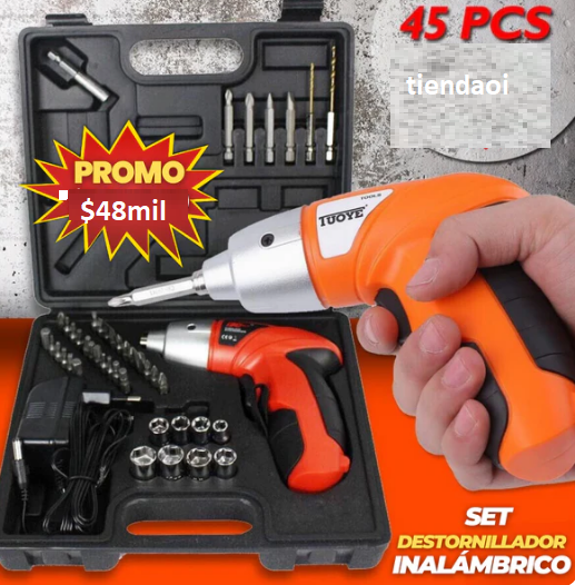 Destornillador eléctrico multifuncional juego de taladro de mano 4.8V 45 piezas