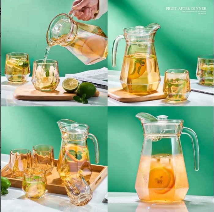 JARRA VIDRIO +4 vasos vidrio cristal - Imagen 2