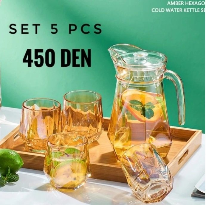 JARRA VIDRIO +4 vasos vidrio cristal