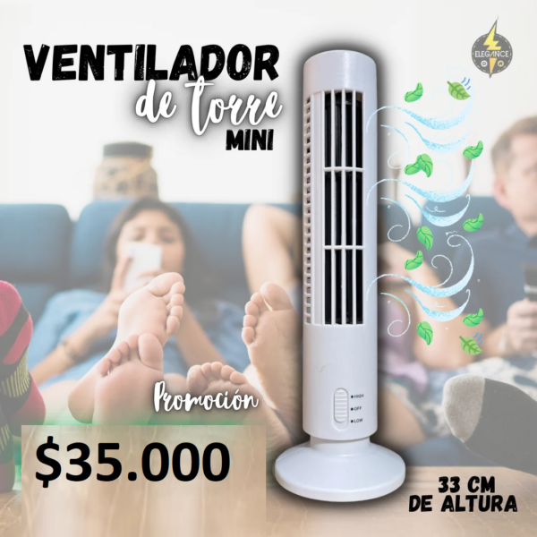 VENTILADOR Torre vertical 33 cms silencioso usb 2velocidades