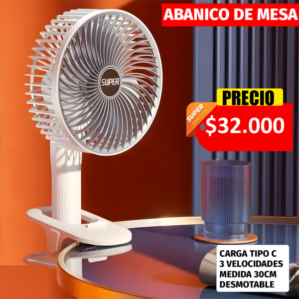 VENTILADOR con clip mano y escritorio recargable