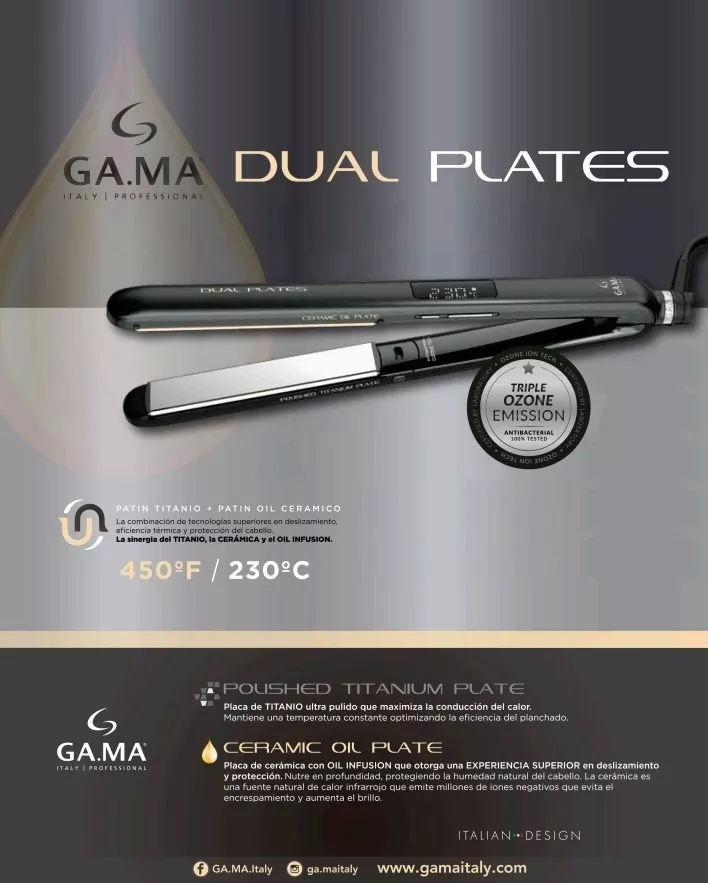 PLANCHA CABELLO GAMA Dual plates Profesional Titanio Aceites Pelo 450f/230c - Imagen 3