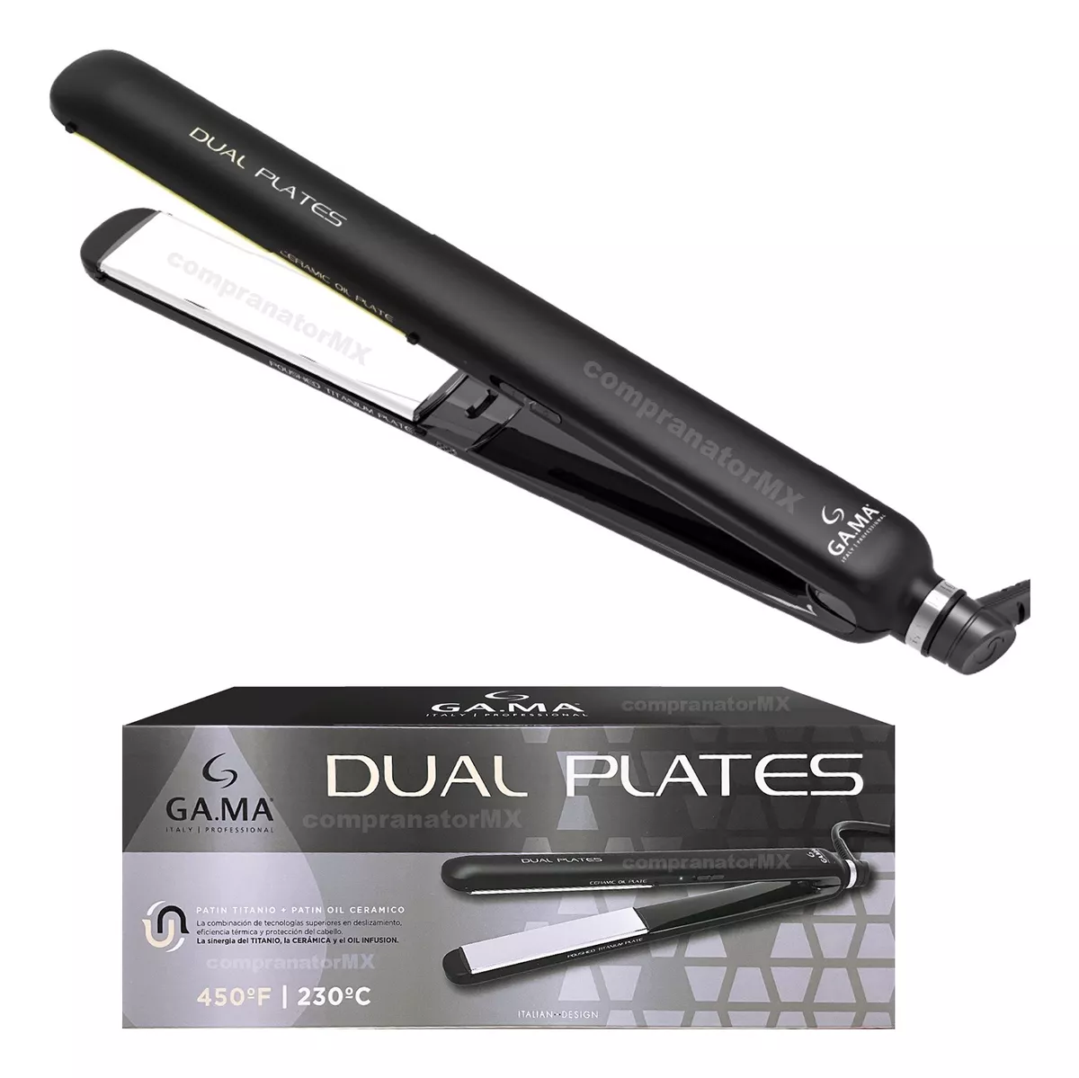 PLANCHA CABELLO GAMA Dual plates Profesional Titanio Aceites Pelo 450f/230c