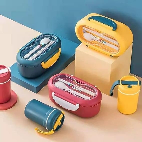 LONCHERA PORTACOMIDA con taza para sopa, tenedor y cuchara