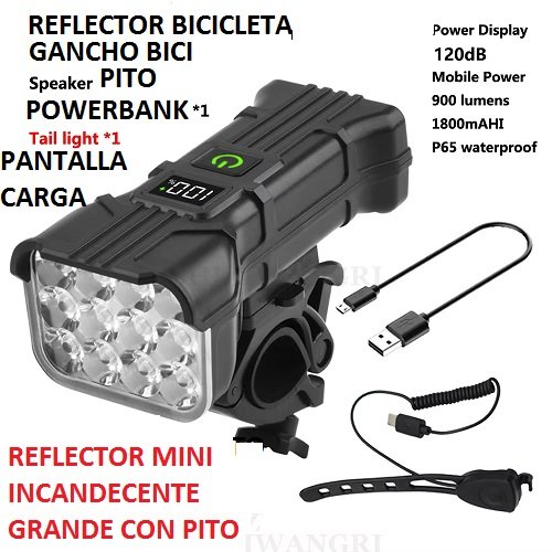 LINTERNA Reflector mini BICICLETA Con pito bocina EG0547