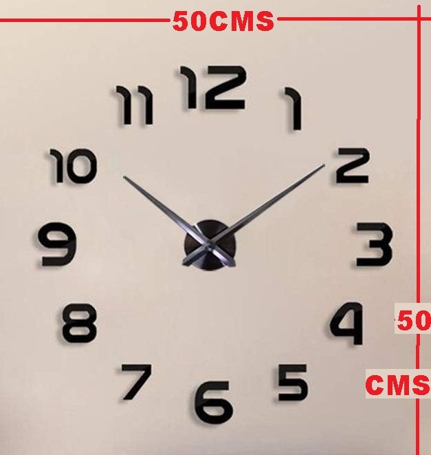 RELOJ de pared 3D- 50x50cm adhesivo Negro - Imagen 4