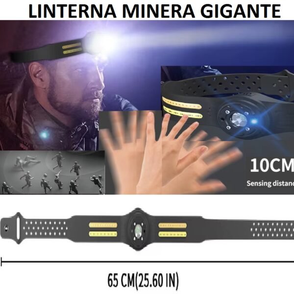 LINTERNA MINERA doble GIGANTE con Sensor A PRUEBA AGUA ipx4 usb