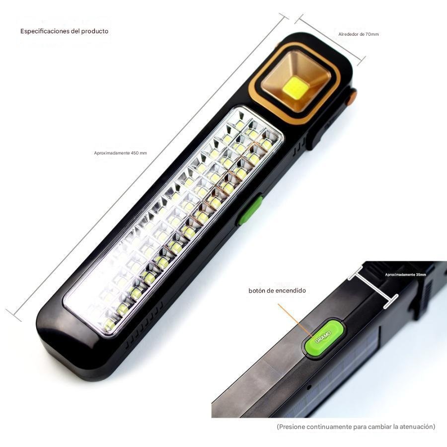 LAMPARA LED, Carga Solar, 39 LED, 2400mAh, Linterna, Reflector, hel-2866 - Imagen 2