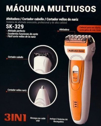 MAQUINA multiusos: afeitar, patillera y cortador vellos nariz sk-329 - Imagen 2