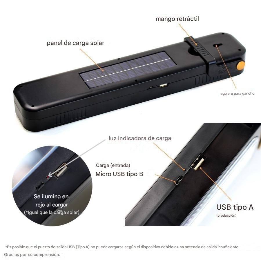 LAMPARA LED, Carga Solar, 39 LED, 2400mAh, Linterna, Reflector, hel-2866 - Imagen 5