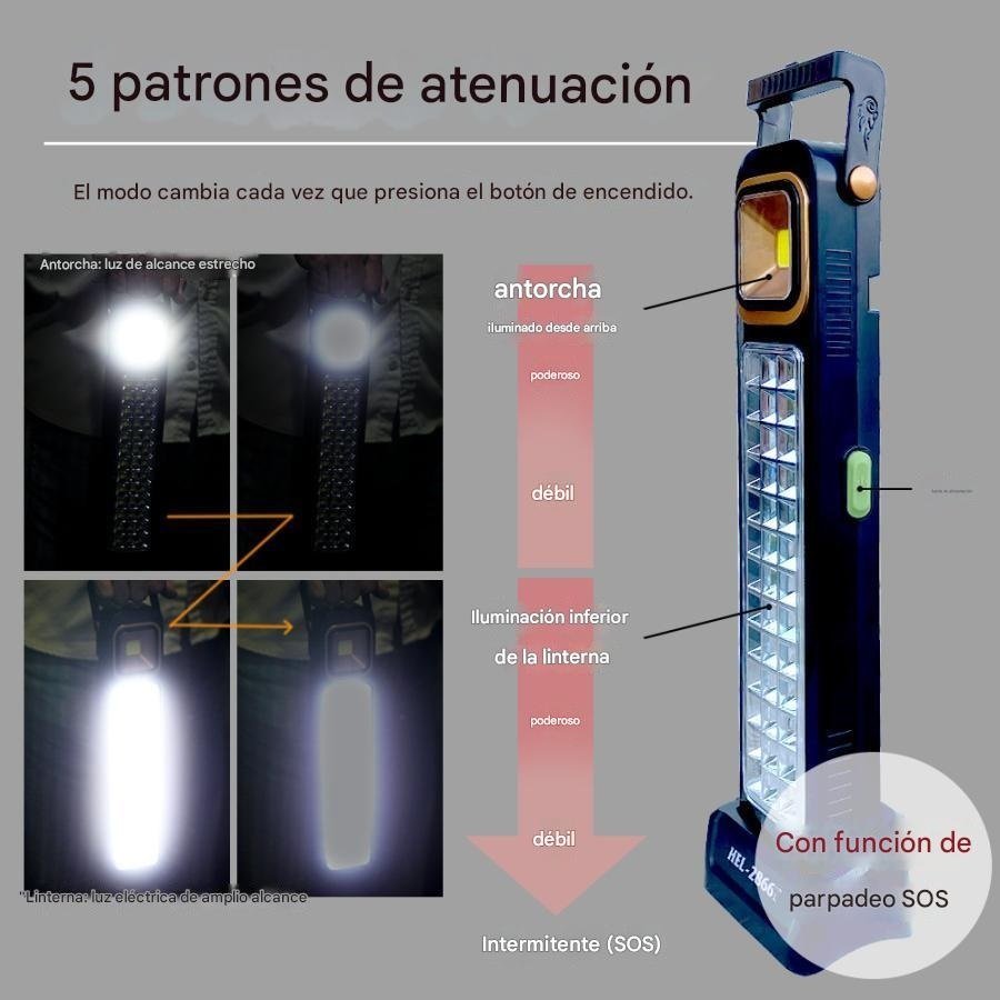 LAMPARA LED, Carga Solar, 39 LED, 2400mAh, Linterna, Reflector, hel-2866 - Imagen 6
